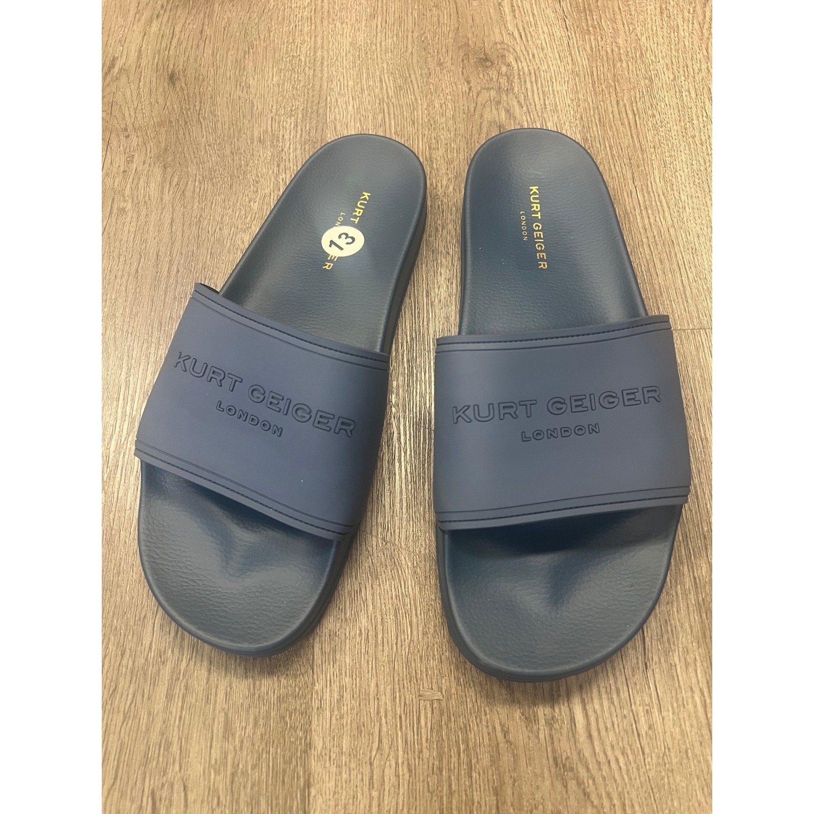 Kurt Geiger London Mens Navy Blue Rubber Logo Slide Sandals Size 13 Eu 47